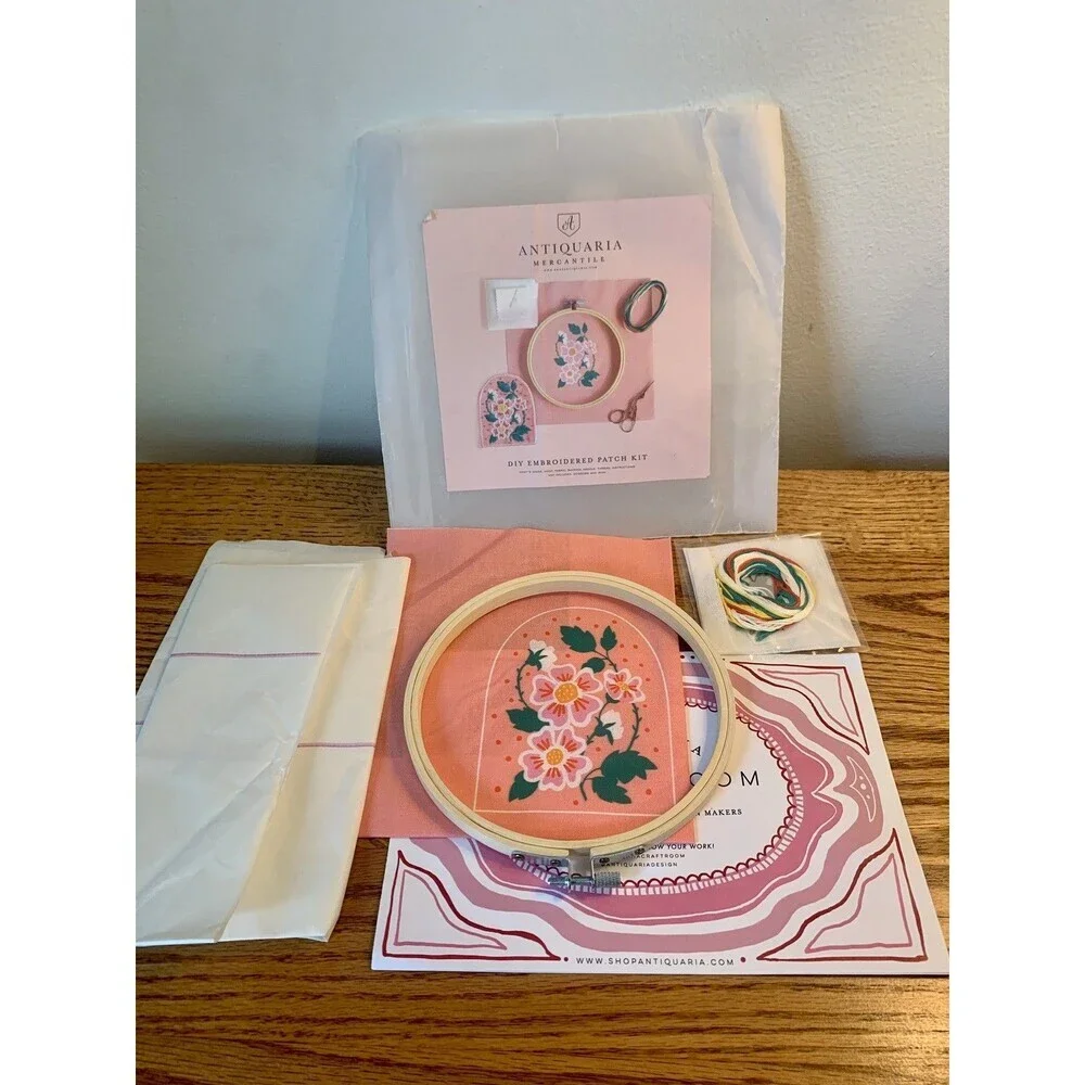 Antiquaria DIY Embroidery Kit: Roses Embroidery Patch Kit Craft Pink Floral New